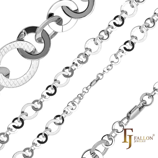 Flat hollow disc fancy Link Chains plated in White Gold, 14K Gold
