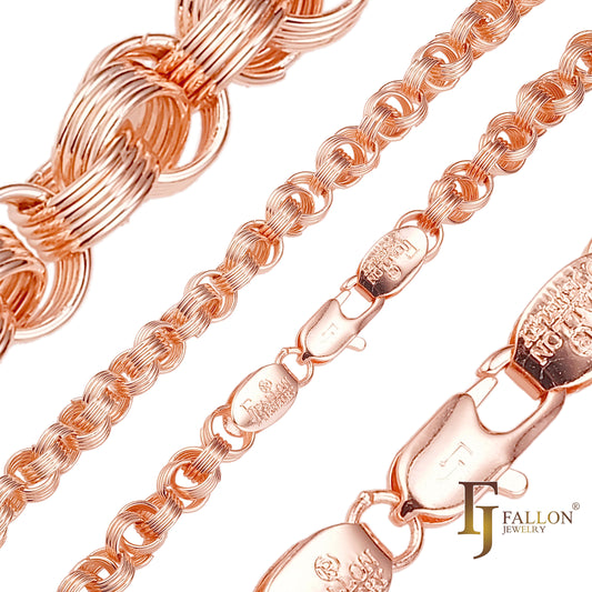 Quadruple four rolo cable link chains plated in 14K Gold, Rose Gold
