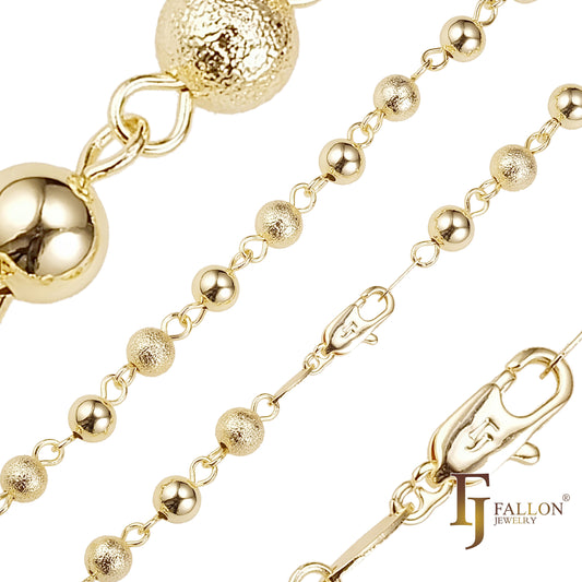 Beads link chains plated in White Gold, 14K Gold, three tone