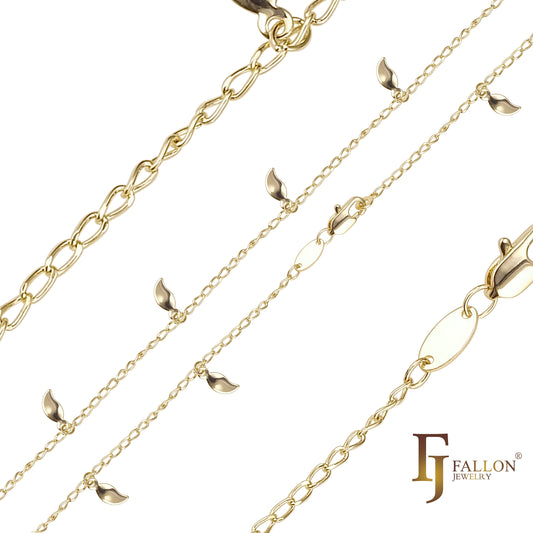 {Customize} Leaves and cable Fancy link chains plated in 14K Gold