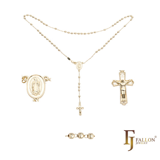 Italian Virgin of Guadalupe Catholic Rosary Necklace plated in 18K Gold, 14K Gold, 14K Gold two tone