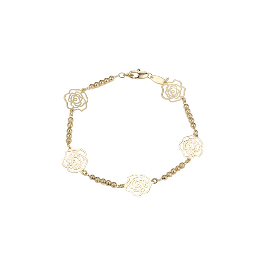 Fancy great flower and beads link bracelets chains plated in 14K Gold
