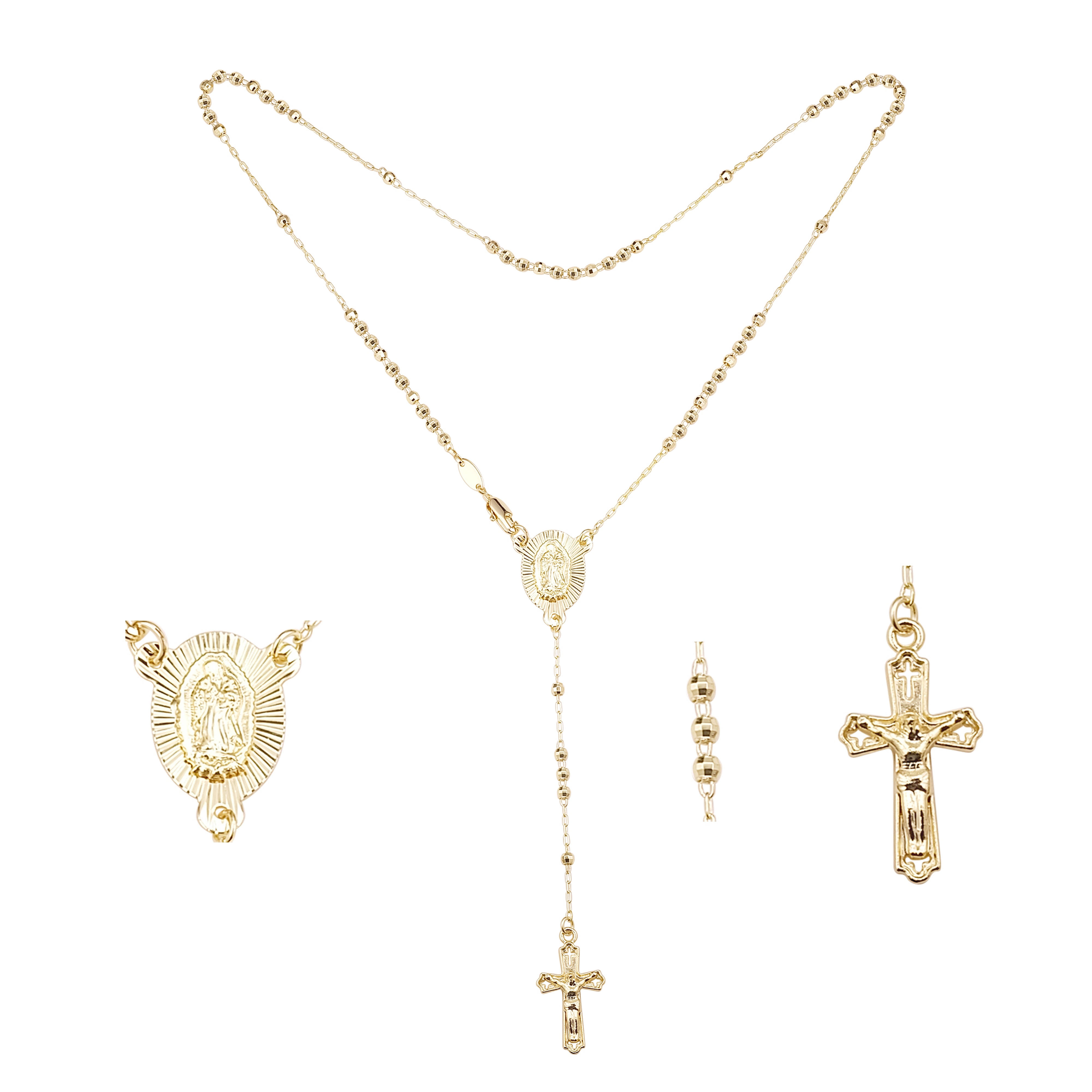 Italian Virgin of Guadalupe Catholic Rosary Necklace plated in 14K Gold, 14K Gold two tone
