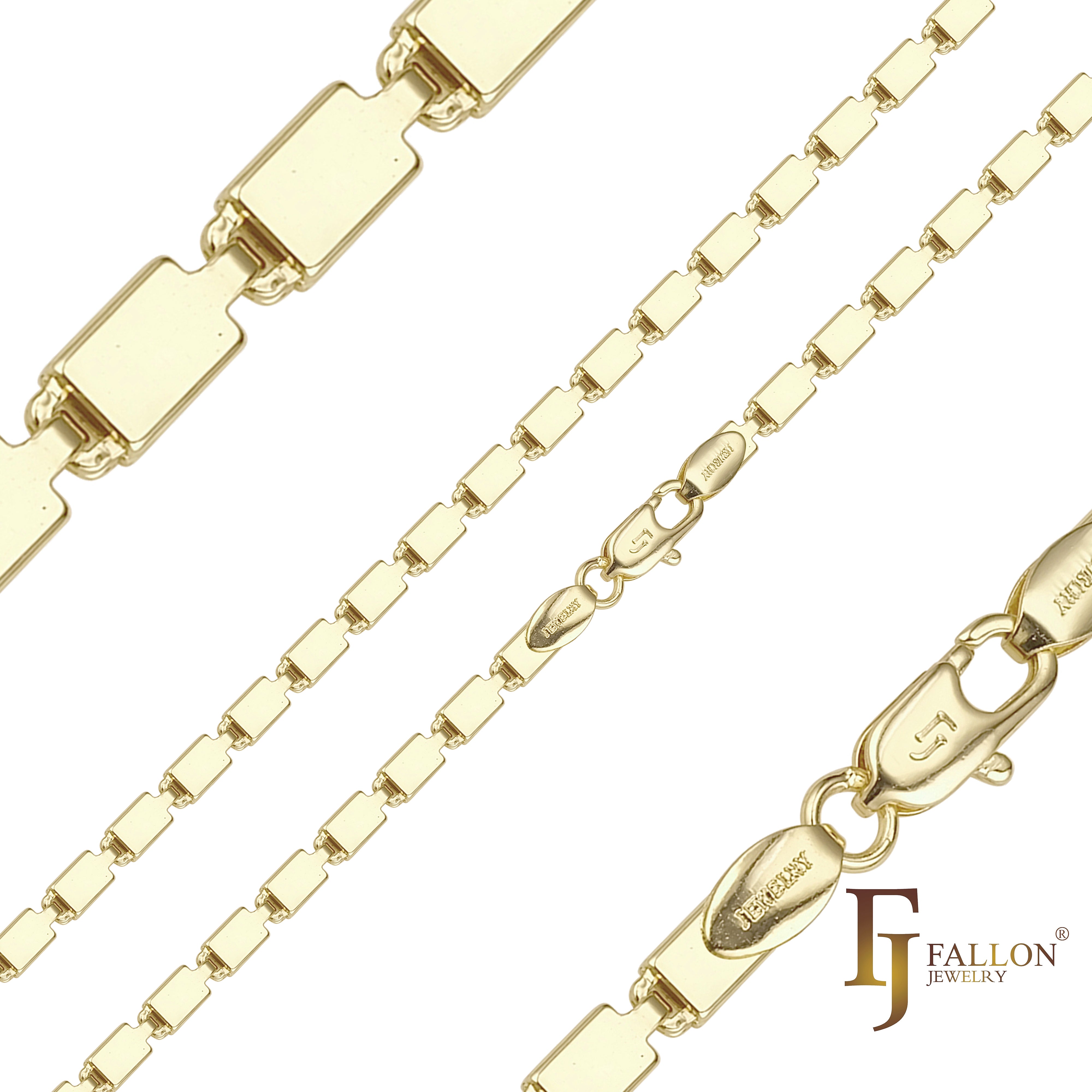 Elongated fancy lock link chains plated in 14K Gold, Rose Gold two tone