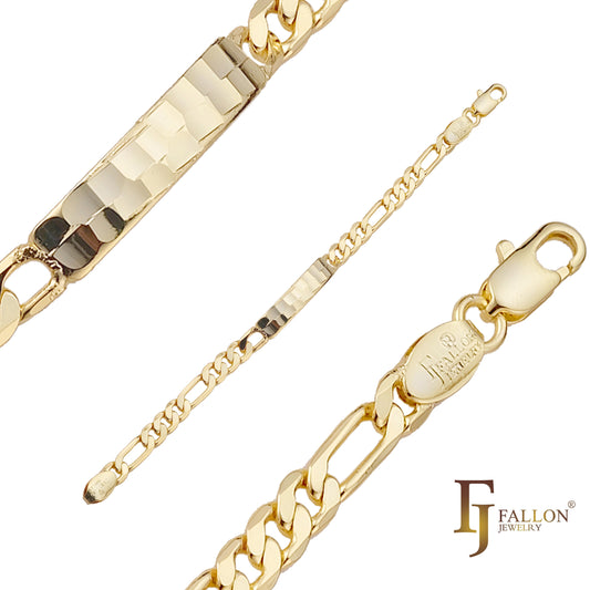 Figaro link Men's ID bracelets plated in 14K Gold colors