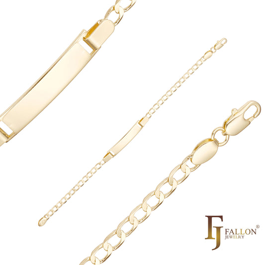 Round curb link Men's ID bracelets plated in 14K Gold colors
