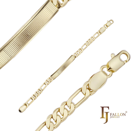 Figaro link Men’s ID bracelets plated in 14K Gold colors
