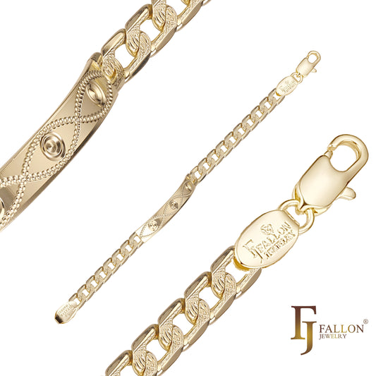 Curb link Men’s ID bracelets plated in 14K Gold colors