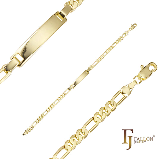Figaro link engraveable 14K Gold Men's ID bracelets in box clasp