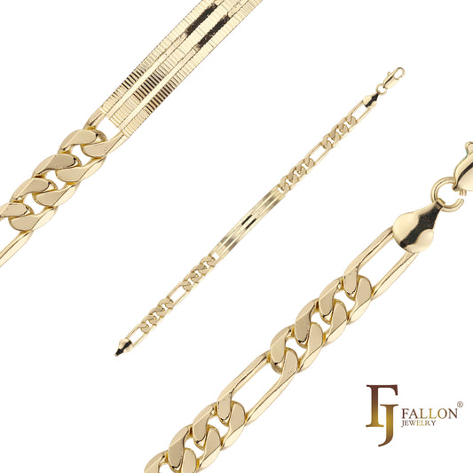 Figaro link bracelets plated in 14K Gold colors