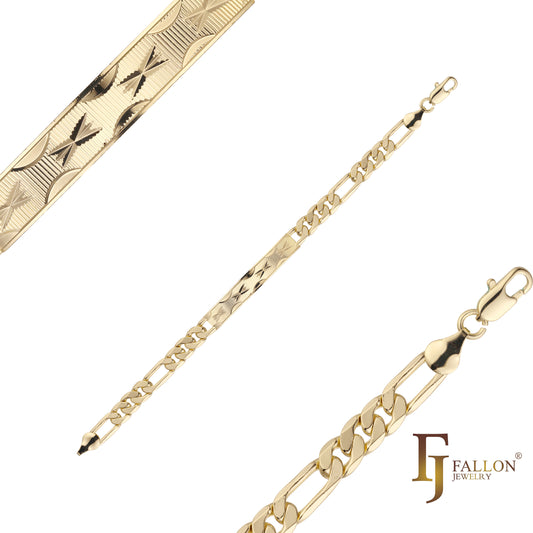 Figaro link 14K Gold Men's textureted ID bracelets