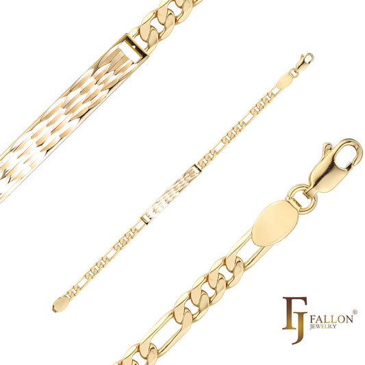 Figaro link Men's ID bracelets plated in 14K Gold colors