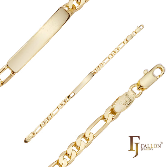 Figaro link 14K Gold engraveable Men's ID bracelets