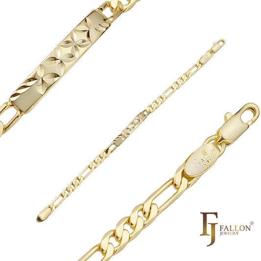 Figaro link 14K Gold, two tone, three tone Men's Clover ID bracelets