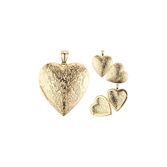 Openable textured heart 14K Gold pendant