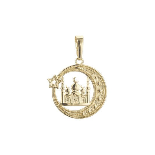 Islamic pendant of the moon and temple in 14K Gold, Rose Gold plating colors