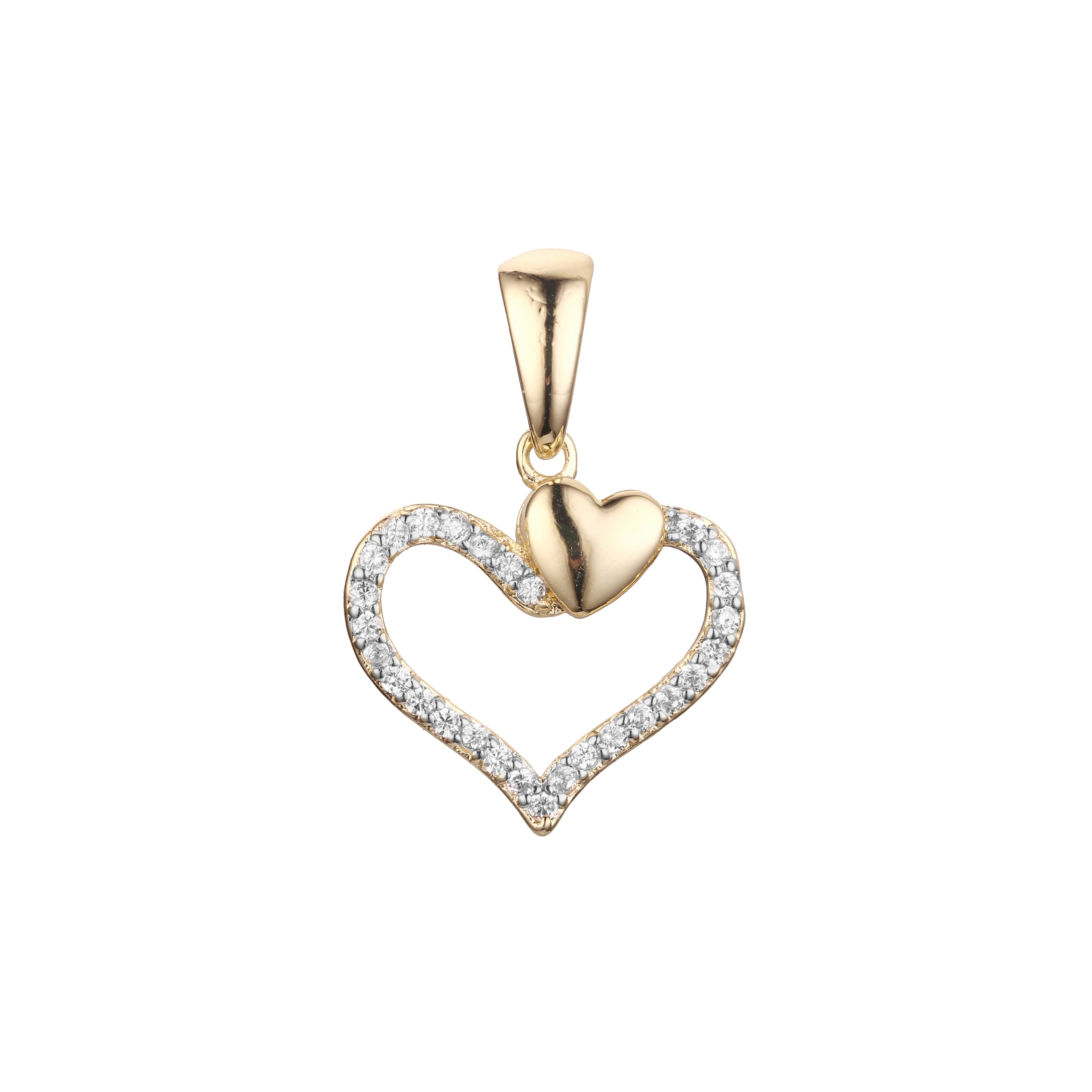 Heart in heart cluster cz pendant in Rose Gold, 14K Gold, 18K Gold two tone plating colors
