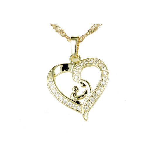 14K Gold heart pendant of mother and kid