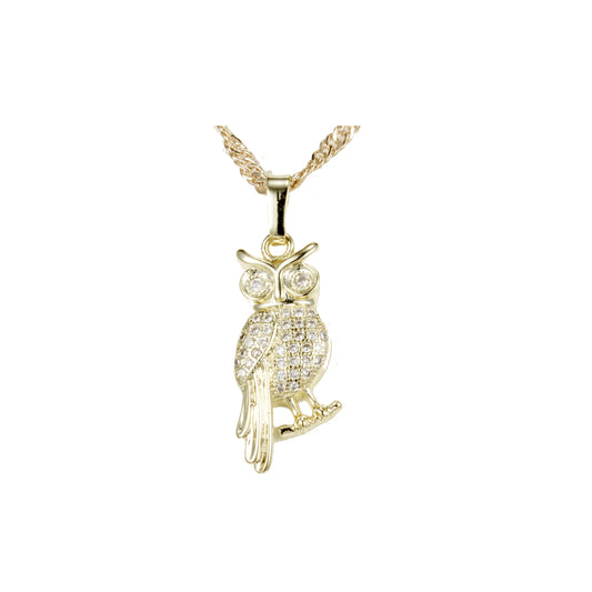14K Gold owl cluster pendant