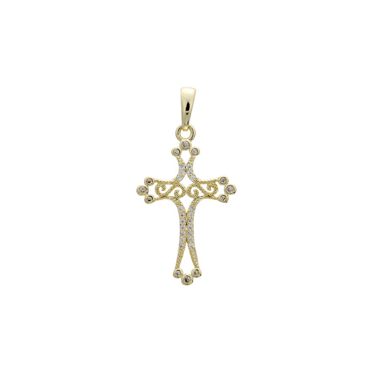 14K Gold Latin cross budded pendant