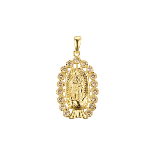 Virgin Mary of Guadalupe pendant plated in 14K Gold colors