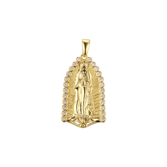 Virgin Mary of Guadalupe Mary pendant plated in 14K Gold colors