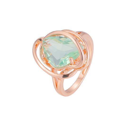 Big apple green stone solitaire rings plated in Rose Gold colors