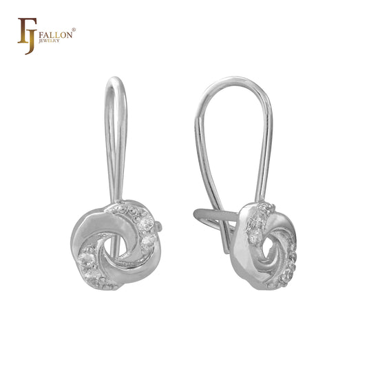 Vortex paved white CZs wire hook 14K Gold, Rose Gold two tone, White Gold Child earrings