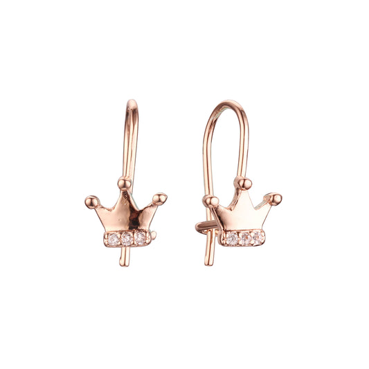 White CZs White Gold, Rose Gold crown wire hook child earrings