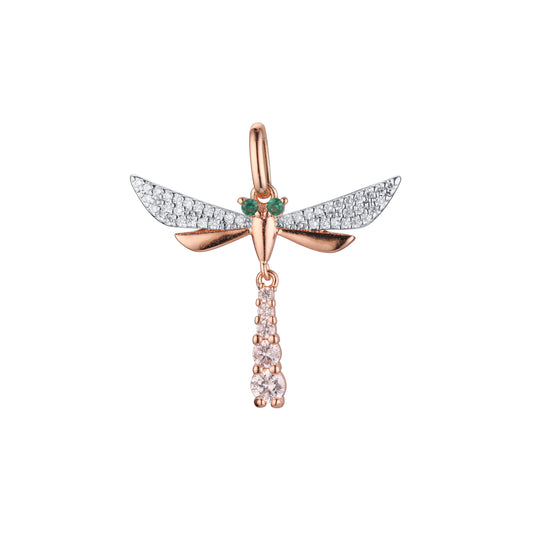 Dragonfly animal pendant in Rose Gold, two tone plating colors
