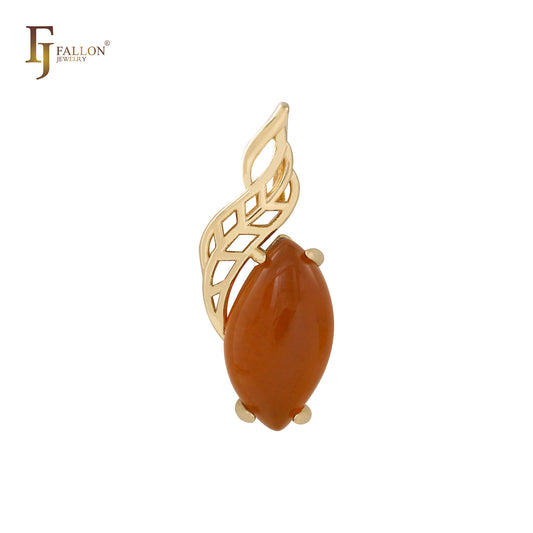 Marquise Amber Orange Red solitaire 14K Gold, White Gold, Rose Gold pendant