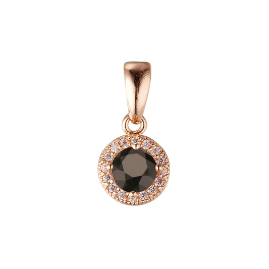 Solitaire halo colorful CZs 14K Gold, Rose Gold pendant