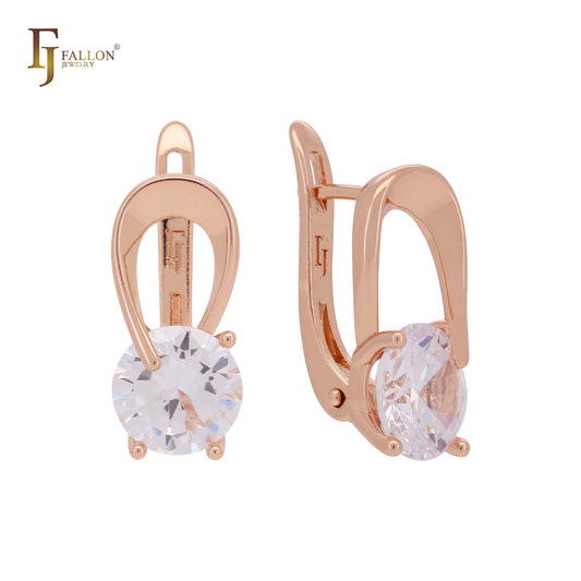 Twisted rribbon solitaire white CZ Rose Gold earrings