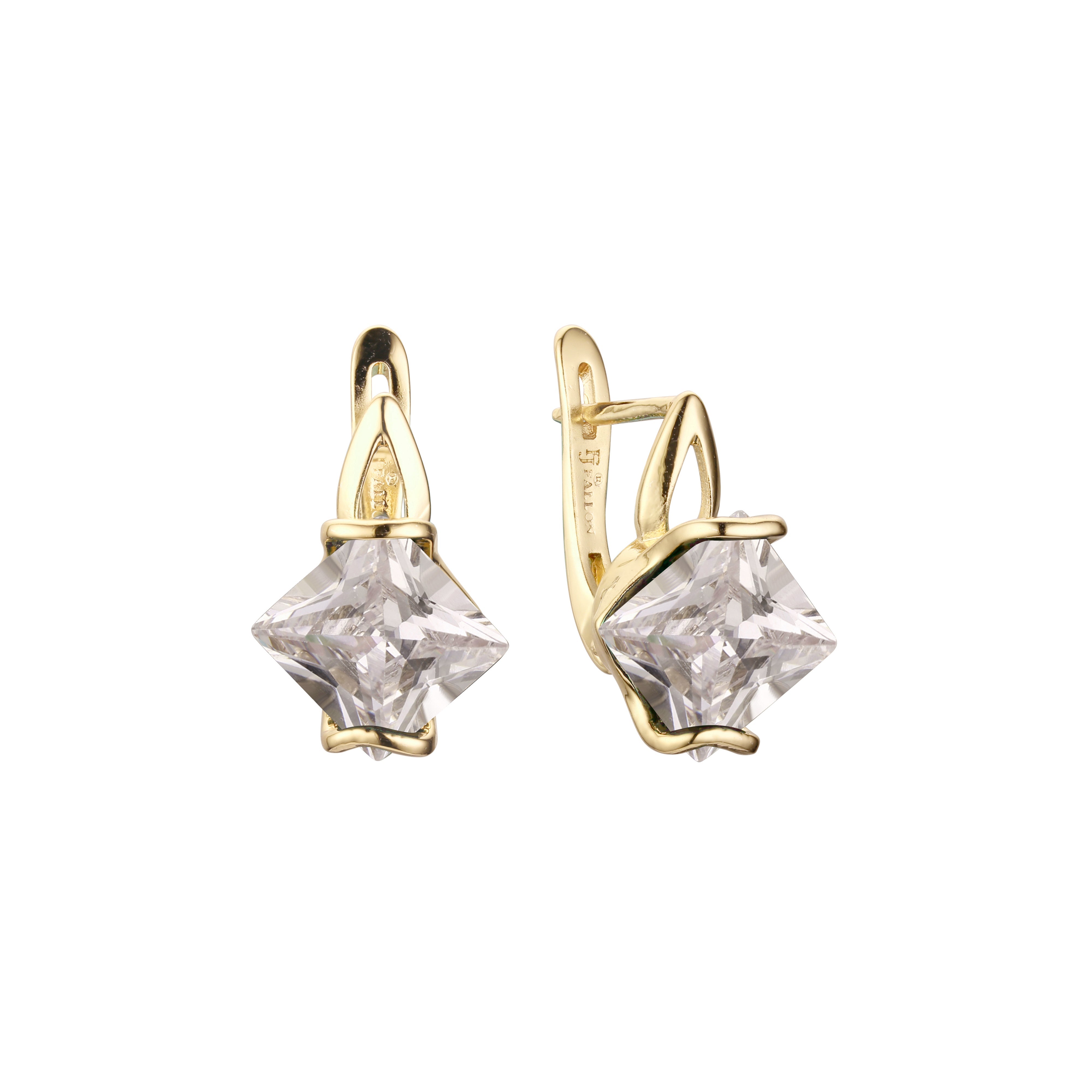 .Solitaire princess cut CZ 14K Gold, Rose Gold earrings