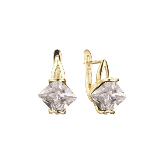 .Solitaire princess cut CZ 14K Gold, Rose Gold earrings