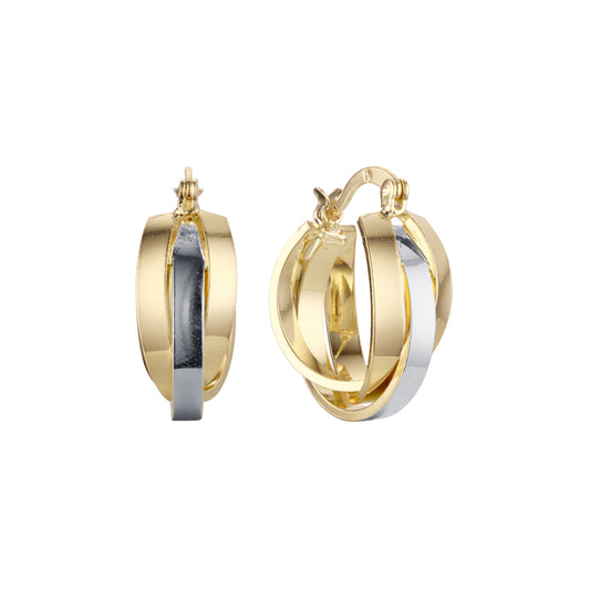 Trinity hoop earrings in 14K Gold, Rose Gold, two tone plating colors