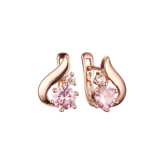 Twisted band solitaire sided with colorful CZs Rose Gold earrings