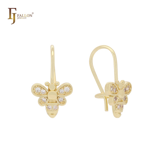 Little bee cluster white CZs 14K Gold, Rose Gold, White Gold wire hook child earrings