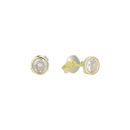 Big solitaire white CZ 14K Gold stud earrings