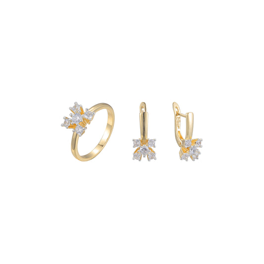 14K Gold two tone five stone flower cluster set
