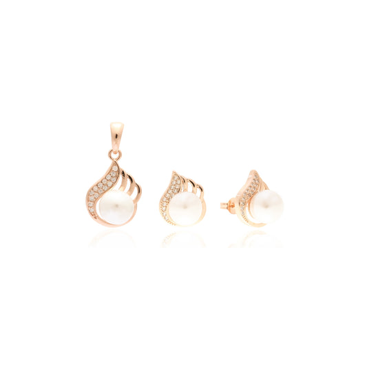 Pearl in a flame set plated in 14K Gold, Rose Gold