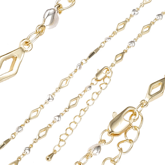 Rhombus and heart fancy link 14K Gold two tone chains