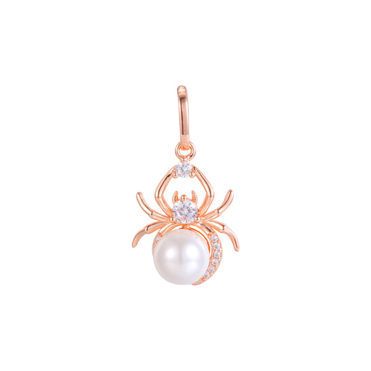 Spider animal pearl pendant in Rose Gold two tone, 14K Gold plating colors