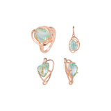 .Rose Gold big stone apple green solitaire set embraced by cable