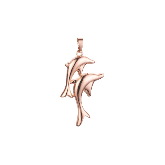 Double dolphin pendant in Rose Gold, 14K Gold plating colors