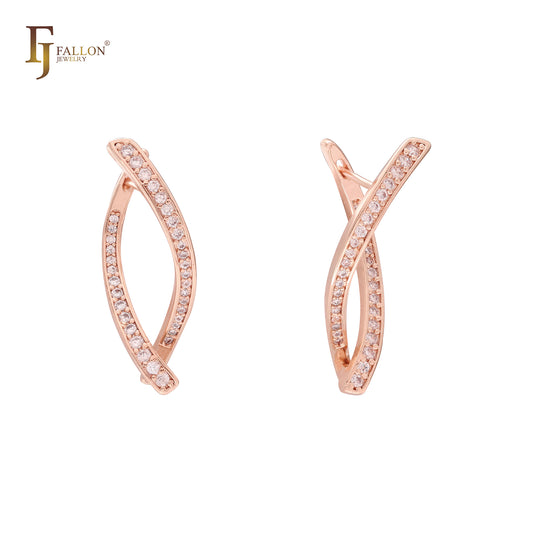 Twisted paved white Czs14K Gold Earrings