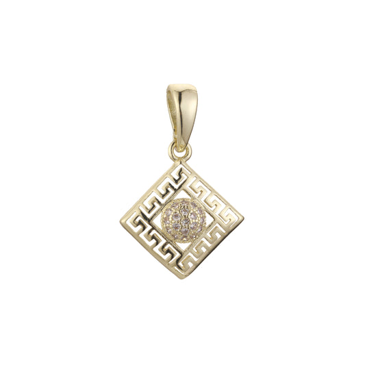 14K Gold Greek key pendant