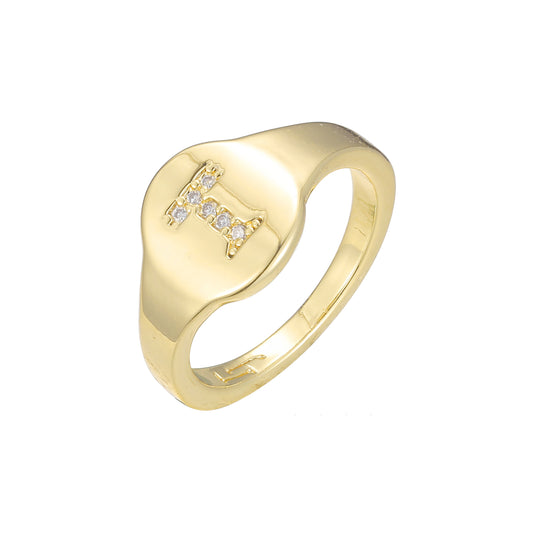 Wide signet capital T 14K Gold child rings
