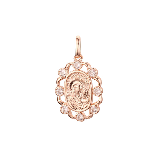 Virgin Mary of Kazan pendant in Rose Gold, two tone plating colors