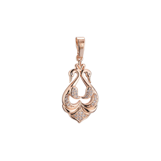 Double Swan animal pendant in Rose Gold, 14K Gold plating colors